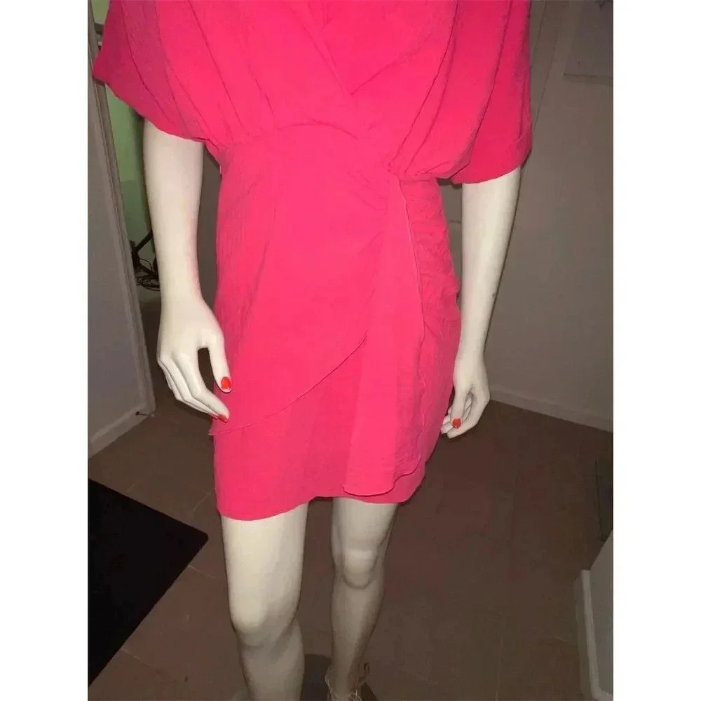 Elssime Women's Ruched Wrap Batwing Sleeve Dress Red Size S Casual - Picture 12 of 15